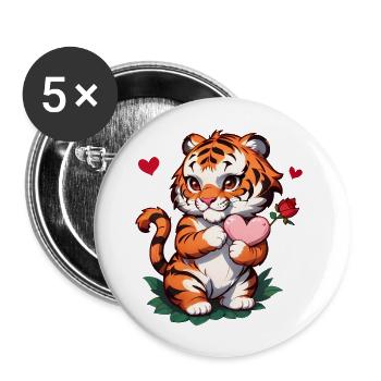 Offrez ce tigre mignon en cadeau pour la Saint-Valentin - Lot de 5 grands badges (56 mm) - blanc - Devant