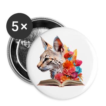 Serval-Katze Lesen Buch - Buttons groß 56 mm (5er Pack) - Weiß - Vorne