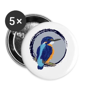 Nettes Design mit einem Eisvogel III - Buttons groß 56 mm (5er Pack) - Weiß - Vorne