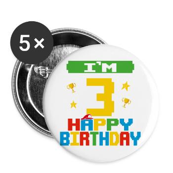 Three 3yr 3th Birthday Happy Birthday 3 Years Old - Lot de 5 grands badges (56 mm) - blanc - Devant