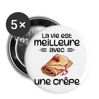 Crêpes Bretagne humour crepe - Buttons large 2.2''/56 mm (5-pack) - white - Front