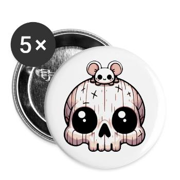 Skull mit Maus auf dem Kopf - Buttons groß 56 mm (5er Pack) - Weiß - Vorne