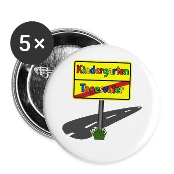 Ortsschild Kindergarten Tagesvater Tageskinder - Buttons groß 56 mm (5er Pack) - Weiß - Vorne