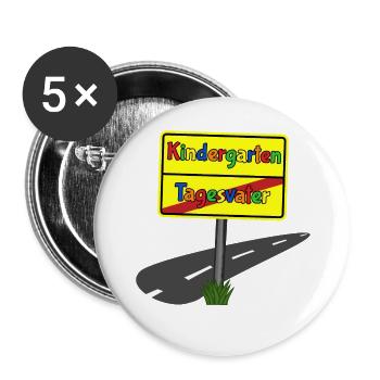 Ortsschild Kindergarten Tagesvater Tageskinder - Buttons groß 56 mm (5er Pack) - Weiß - Vorne