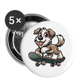 Cute Skater Dog - Buttons groß 56 mm (5er Pack) - Weiß - Vorne