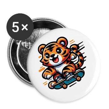 Cute Skater Tiger - Buttons groß 56 mm (5er Pack) - Weiß - Vorne