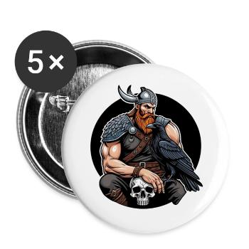 Wikinger mit Schädel und Rabe - Buttons groß 56 mm (5er Pack) - Weiß - Vorne