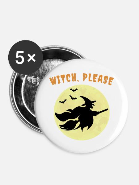 Hexe, bitte Halloween - Buttons groß 56 mm (5er Pack) - Weiß