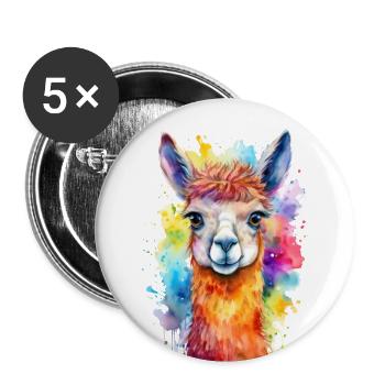 Llama or Alpaca Watercolor Illustration - Buttons large 2.2''/56 mm (5-pack) - white - Front
