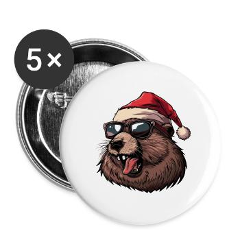 Beaver Christmas Funny - Buttons large 2.2''/56 mm (5-pack) - white - Front