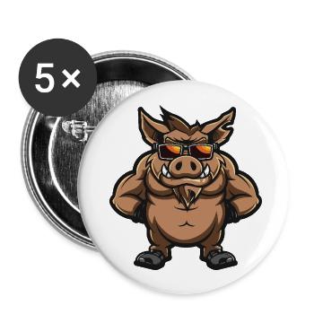 Wildschwein Schwein Cool Comic - Buttons groß 56 mm (5er Pack) - Weiß - Vorne