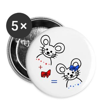 zwei niedliche Mäuse - Buttons groß 56 mm (5er Pack) - Weiß - Vorne