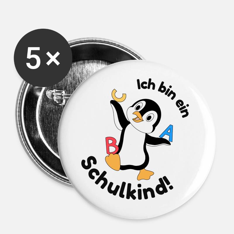 Ich bin ein Schulkind - Buttons groß 56 mm (5er Pack) - Weiß
