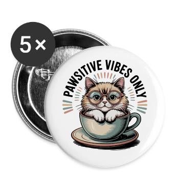 Pawsitive Vibes Only – Chat dans une tasse - Lot de 5 grands badges (56 mm) - blanc - Devant
