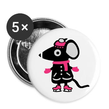 Maus Eiskunstlauf - Schlittschuh - Buttons groß 56 mm (5er Pack) - Weiß - Vorne