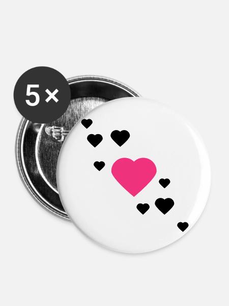 herzen - Buttons groß 56 mm (5er Pack) - Weiß