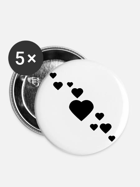 herzen - Buttons groß 56 mm (5er Pack) - Weiß
