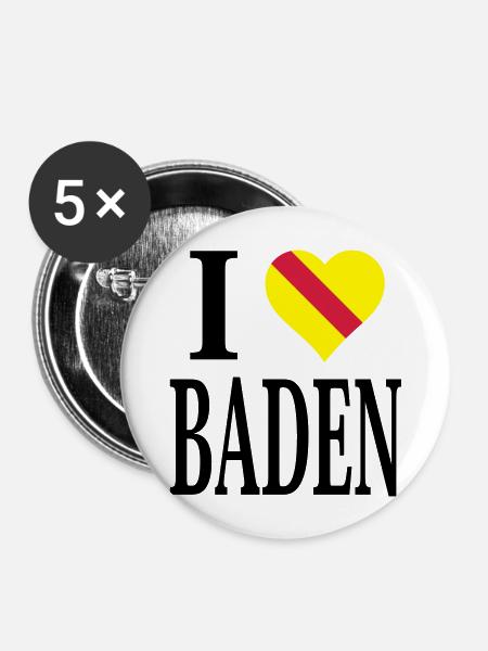I love Baden - Buttons groß 56 mm (5er Pack) - Weiß