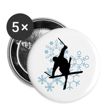 Skis with snowflakes - Buttons large 2.2''/56 mm (5-pack) - white - Front