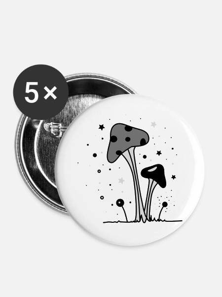 Zauber Pilze - Buttons groß 56 mm (5er Pack) - Weiß