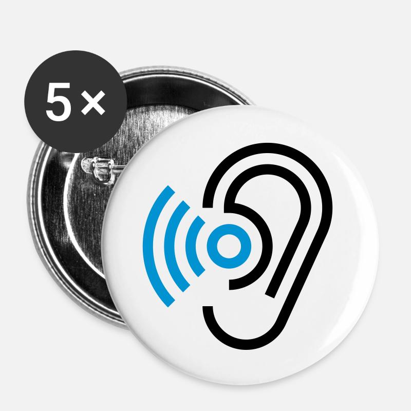 Ohr und Hörgerät - Buttons groß 56 mm (5er Pack) - Weiß
