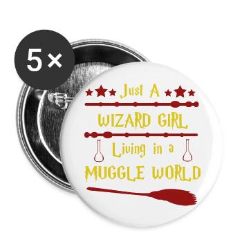 Wizard Girl - Buttons groß 56 mm (5er Pack) - Weiß - Vorne