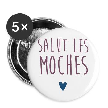 salut les moches - Lot de 5 grands badges (56 mm) - blanc - Devant