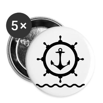 Ancrer le port Kaptän de roue axe eau mer - Lot de 5 grands badges (56 mm) - blanc - Devant