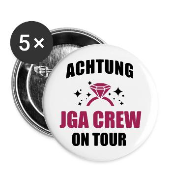 JGA T-Shirt - JGA Crew Shirt - Braut T-Shirt - JGA - Buttons groß 56 mm (5er Pack) - Weiß - Vorne