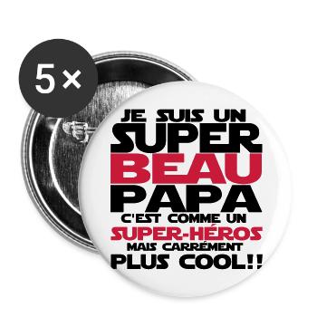 c'est comme un super-héros(beau papa) - Lot de 5 grands badges (56 mm) - blanc - Devant