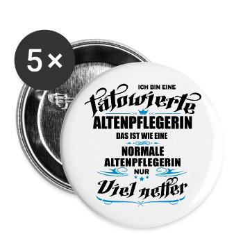Tätowierte Altenpflegerin ist netter! - Buttons groß 56 mm (5er Pack) - Weiß - Vorne