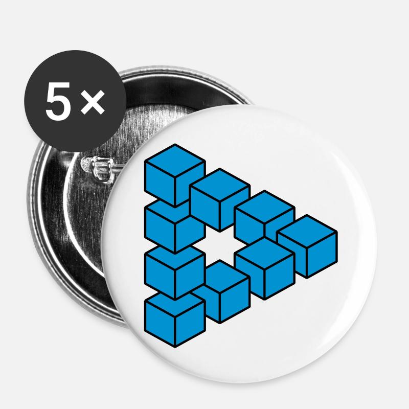 Optical illusion - Impossible figure - Buttons large 2.2''/56 mm (5-pack) - white