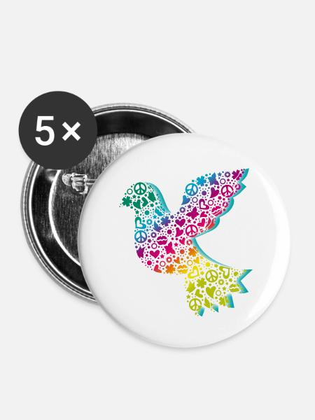 Friedenstaube Verlauf DDP - Buttons groß 56 mm (5er Pack) - Weiß