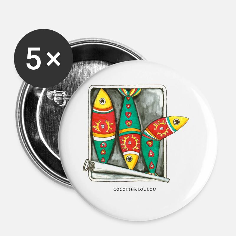 Die Sardinen - Buttons groß 56 mm (5er Pack) - Weiß