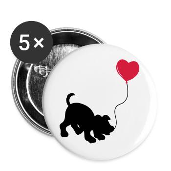 hund mit Luftballon - herz doglover - Kindermotiv - Buttons groß 56 mm (5er Pack) - Weiß - Vorne