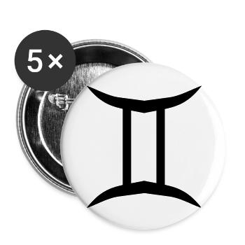 Gémeaux signes de glyphes du symbole astrologique - Lot de 5 grands badges (56 mm) - blanc - Devant