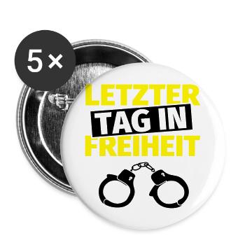 Junggesellenabschied Handschellen - Buttons groß 56 mm (5er Pack) - Weiß - Vorne