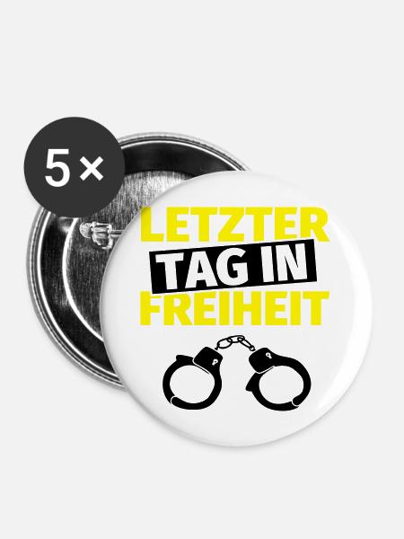 Junggesellenabschied Handschellen - Buttons groß 56 mm (5er Pack) - Weiß