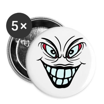 psychopath verrueckt clown joker grinsen mund fres - Buttons groß 56 mm (5er Pack) - Weiß - Vorne