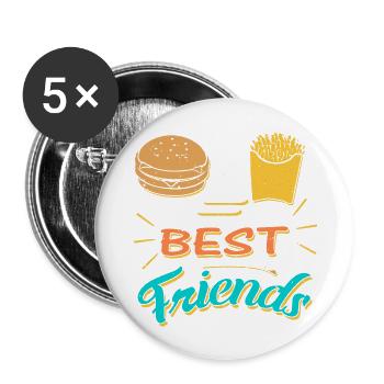 Burger + Pommes = Beste Freunde - Buttons groß 56 mm (5er Pack) - Weiß - Vorne