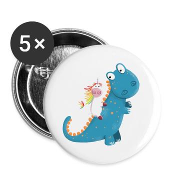 Unicorn Rides T Rex Dinosaurs I Cool Gift - Buttons large 2.2''/56 mm (5-pack) - white - Front