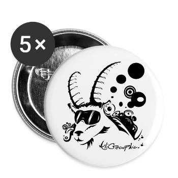 Bouquetin pro-rider - Lot de 5 grands badges (56 mm) - blanc - Devant