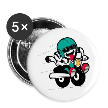 Lustiger Biker - Buttons groß 56 mm (5er Pack) - Weiß - Vorne