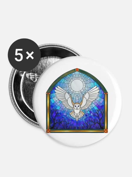 Eule und Mond - Buttons groß 56 mm (5er Pack) - Weiß