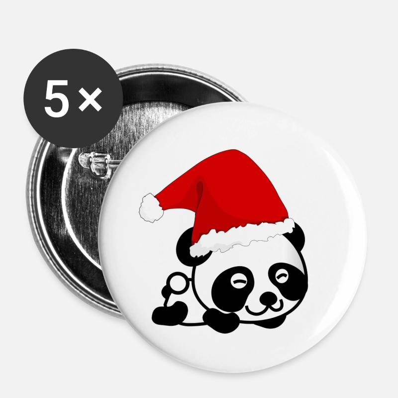 Christmas Panda, Panda, Christmas - Buttons large 2.2''/56 mm (5-pack) - white