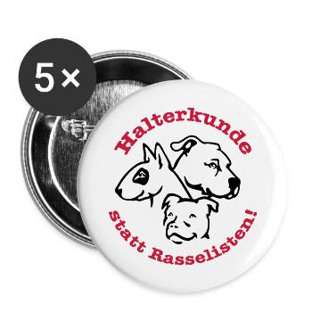 508 Halterkunde statt Rasselisten - Buttons groß 56 mm (5er Pack) - Weiß - Vorne