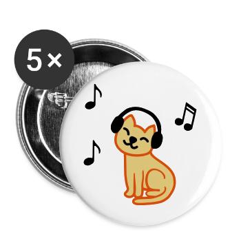 cat loves music, Katze liebt Musik - Buttons groß 56 mm (5er Pack) - Weiß - Vorne