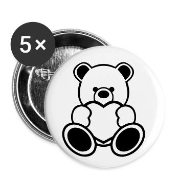 Teddy Bär mit Herz - Buttons groß 56 mm (5er Pack) - Weiß - Vorne