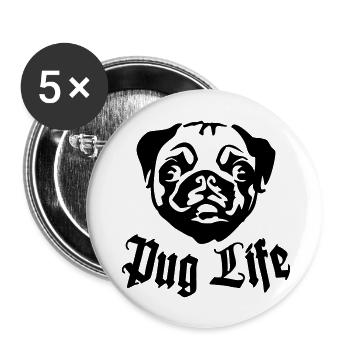 Pug Life - Lot de 5 grands badges (56 mm) - blanc - Devant