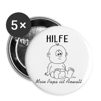 Hilfe Baby Anwalt - Buttons groß 56 mm (5er Pack) - Weiß - Vorne
